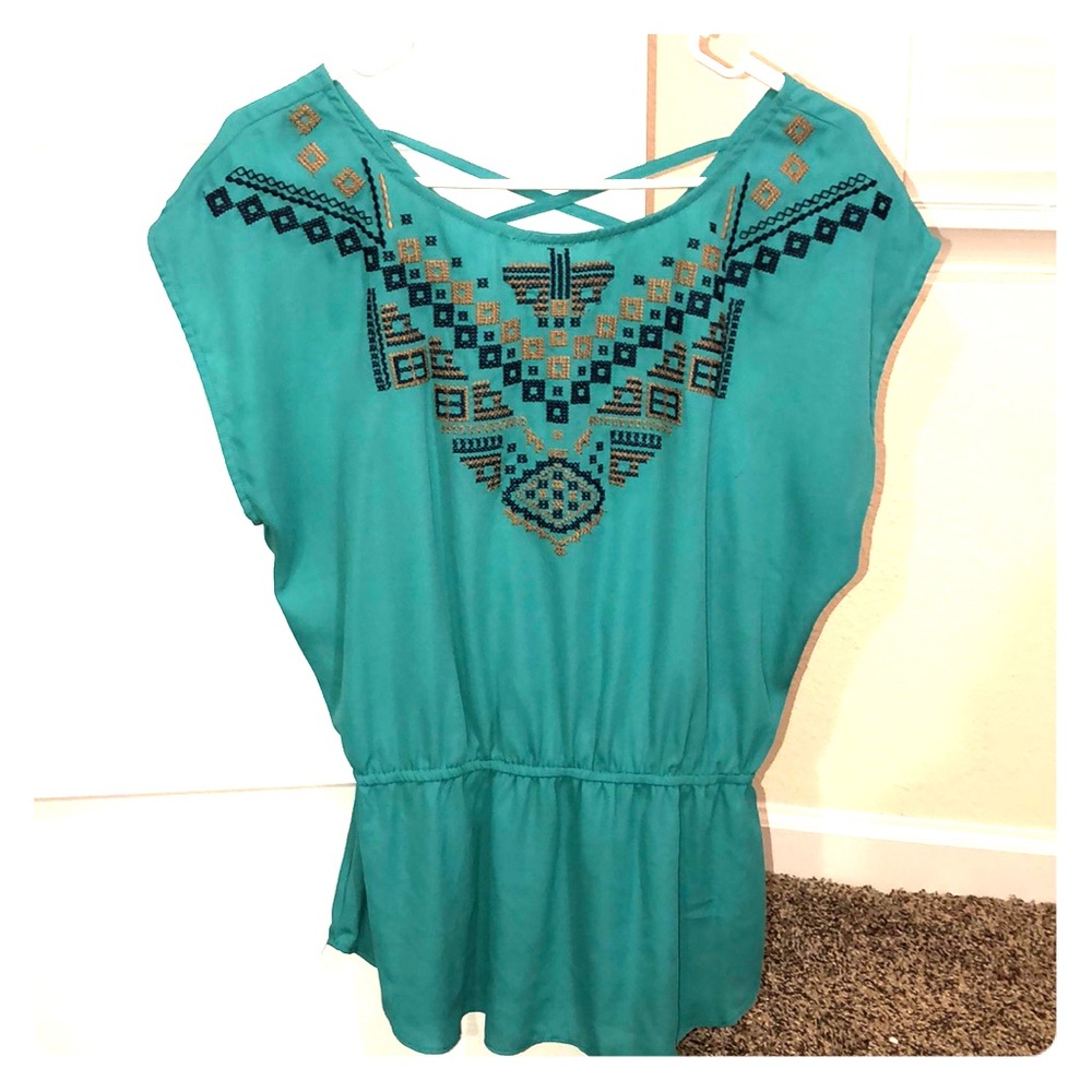 Maurice turquoise Aztec printed blouse
